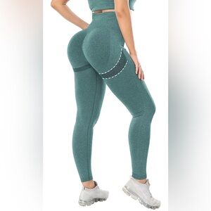 COMFREE High Waisted Butt Lifting Leggings. Green. Size Medium.